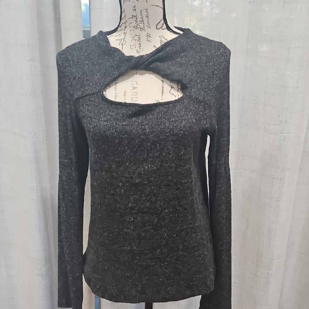 Soft Nice Charcoal Cutout Long Sleeve Top Sweater See Measurements